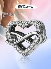 1 件 925 纯银时尚真锆石闪亮心形串珠，适合女士手链、手镯、DIY 珠宝制作婚礼订婚礼物精美女士珠宝 - 銀色 - 查看 4