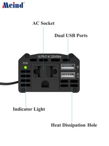 Inversor Para Coche Portátil De 150 W Con Dos Puertos Usb 12 V Dc A 220 V Ac, Inversor De Alimentación Para Coche - Rojo - Ver 4