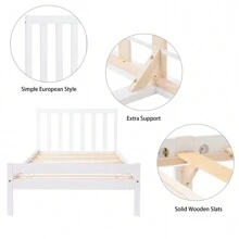 Flieks Wooden Bed Frame, Single Bed 3ft Solid Wooden Bed Frame, Bedroom Furniture For Adults, Kids, Teenagers ,90 X 190 Cm