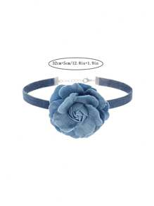 1 Peça Vintage Colar Gargantilha Corrente Clavícula com Flor de Rosa 3D de Denim