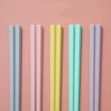5 Pairs/Set Multicolor Macaron Colored Alloy Chopsticks, Anti-Slip Japanese TablewareChristmas Gift,School Supplies - Morandi - View 2
