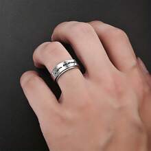 Minimalist Letter Design Ring For Men, Versatile Daily Wear Finger Ring - Silver - View 2