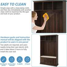 70.9 Inch White Hall Tree, 3 In 1 Farmhouse Mudroom Bench With Storage And 4 Hooks, Wood Entryway Coat Rack Shoe Bench, Soft Cushion And Storage Drawers For Living Room, Bedroom, Hallway. - Brown - View 8