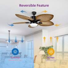 52 Inch Tropical Ceiling Fans With Lights And Remote Modern Fan Light With 5 Palm Leaf Blades Memory Function For Indoor - 淺木紋 - 查看 3