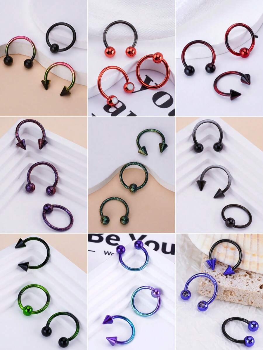 3入組可愛多彩的16g不鏽鋼鼻環唇環帶鉸鏈式鼻環,鼻環,用於鼻中膈、軟骨環等部位的環形鼻環、耳環,穿刺體飾品