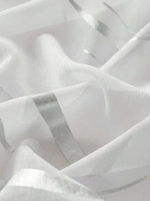 1pc Transparent Wave Striped Foiled Sheer Curtain - White - View 9