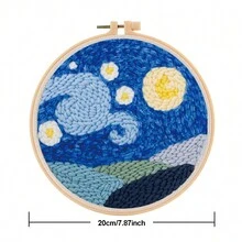 1pc Diy Punch Needle Weaving Embroidery Kit With Cute Animal & Scenery Pattern, Beginner's Embroidery Kit With Embroidery Hoop, Color Threads, Punch Needle, Instructions, Creative Gift For Simple Embroidery Crafts & Home Decor - J - View 2