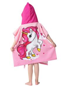 1PC Pink Mermaid Soft Microfiber Swim Cover-Ups For 3 To 10 Years Old Kids Hooded Bath Beach Poncho Towels