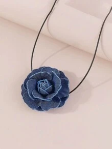 1 Peça Colar Decorativo Retrô 3D com Grande Flor de Rosa em Denim / Corrente de Colar