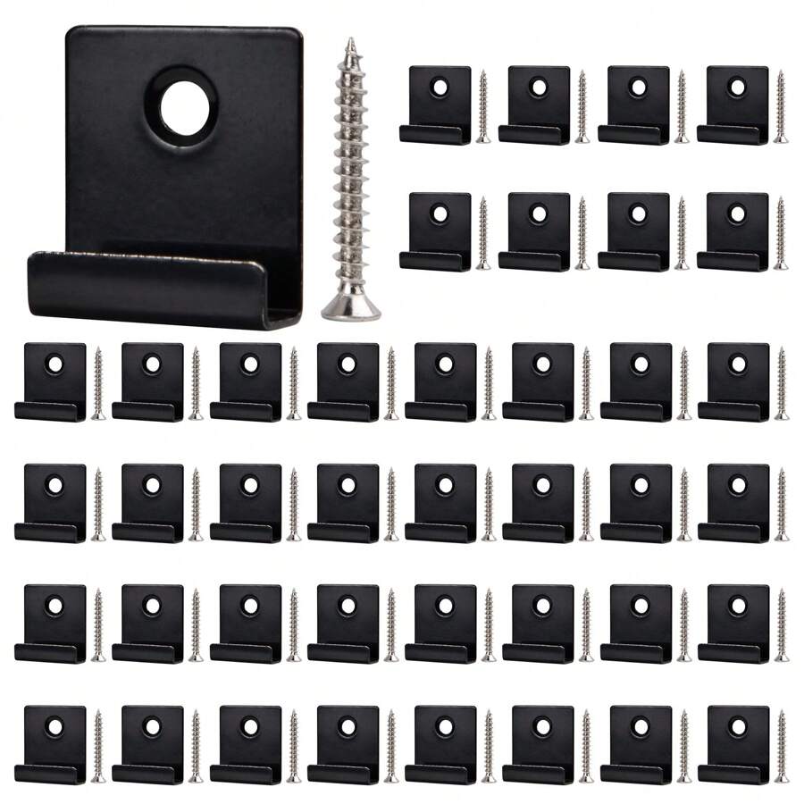40入組複合木地板卡扣,不鏽鋼隱藏式固定木板卡扣與固定螺絲,帶凹槽木地板卡扣,黑色wpc卡扣,複合木地板的通用起始卡扣