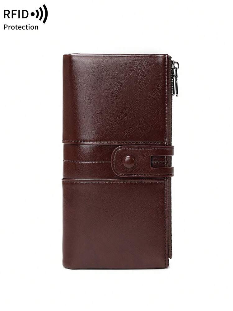 MIYIN Carteira Feminina Bifold de Grande Capacidade com Bloqueio RFID, Material de Couro Macio Vintage com Zíper, Múltiplos Slots para Cartões e Janela de ID Transparente, Pode Guardar Cartões de Crédito/ID/Dinheiro/Telefone, Design Acolchoado, Pode Ser Usada Como Porta-Cartões/Clutch, Adequada para Ocasiões de Negócios e Casuais Femininas, Também Adequada para Homens, Carteira Longa - Café - Visão 4