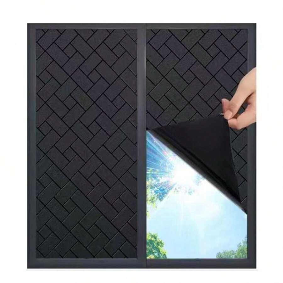 1卷靜電貼窗花膜,啞黑色霧面對角網格裝飾玻璃膜,保護隱私（提供1m、2m、3m、4m和5m）可選擇 - 黑色 - 查看 1