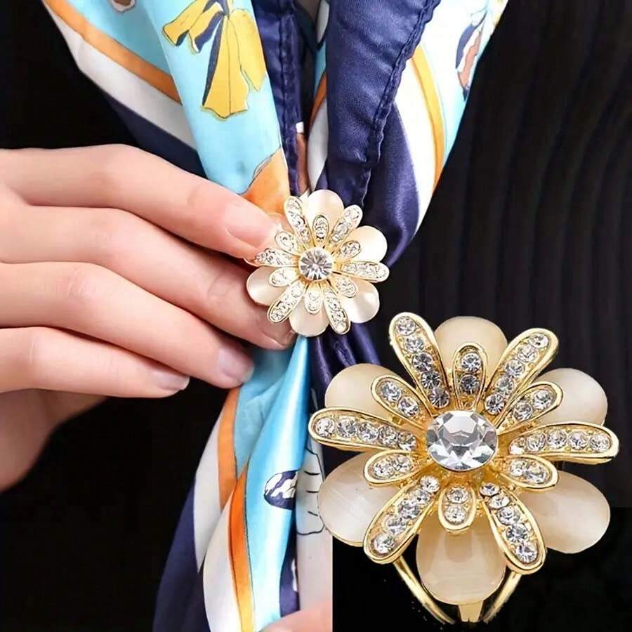 1只高端貓眼三環圍巾扣,多功能創新圍巾扣,口罩/圍兜針,領結夾 - 金色 - 查看 1