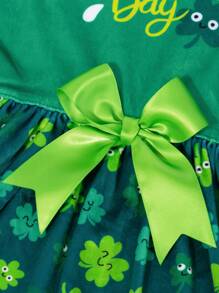 1pc Four-Leaf Clover Print Pet Dress, Suitable For Small And Medium Dogs - Green - View 4