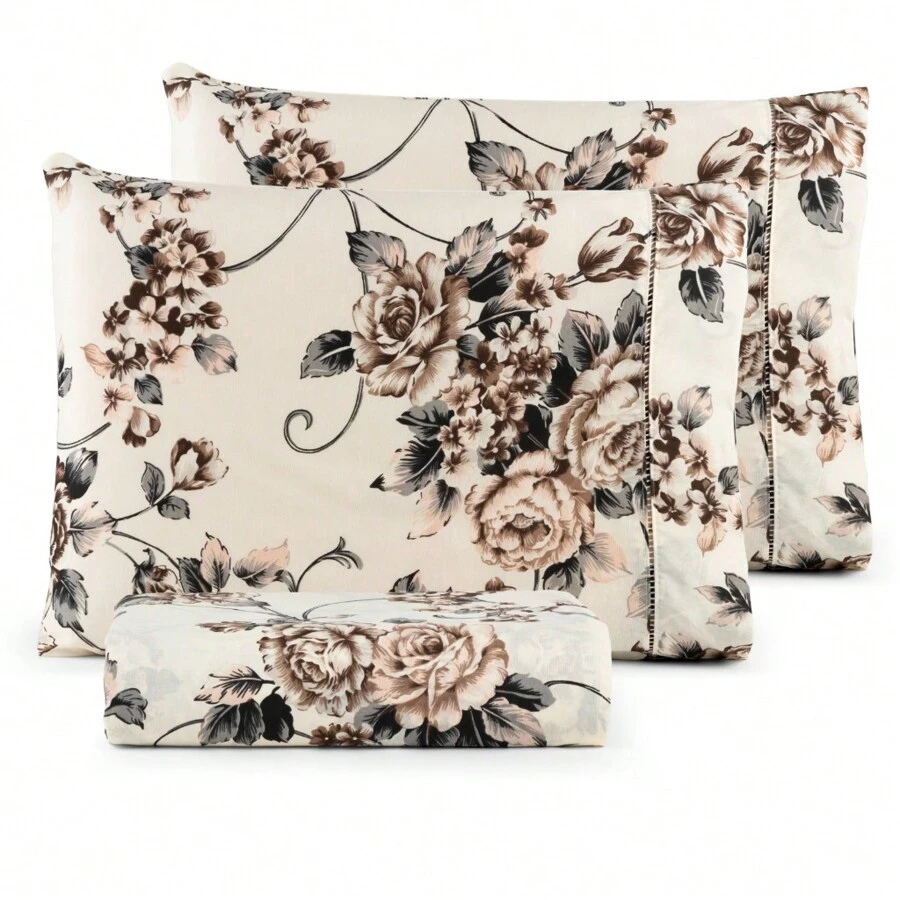 Fitted Sheets - Brown Floral Straw - View 1