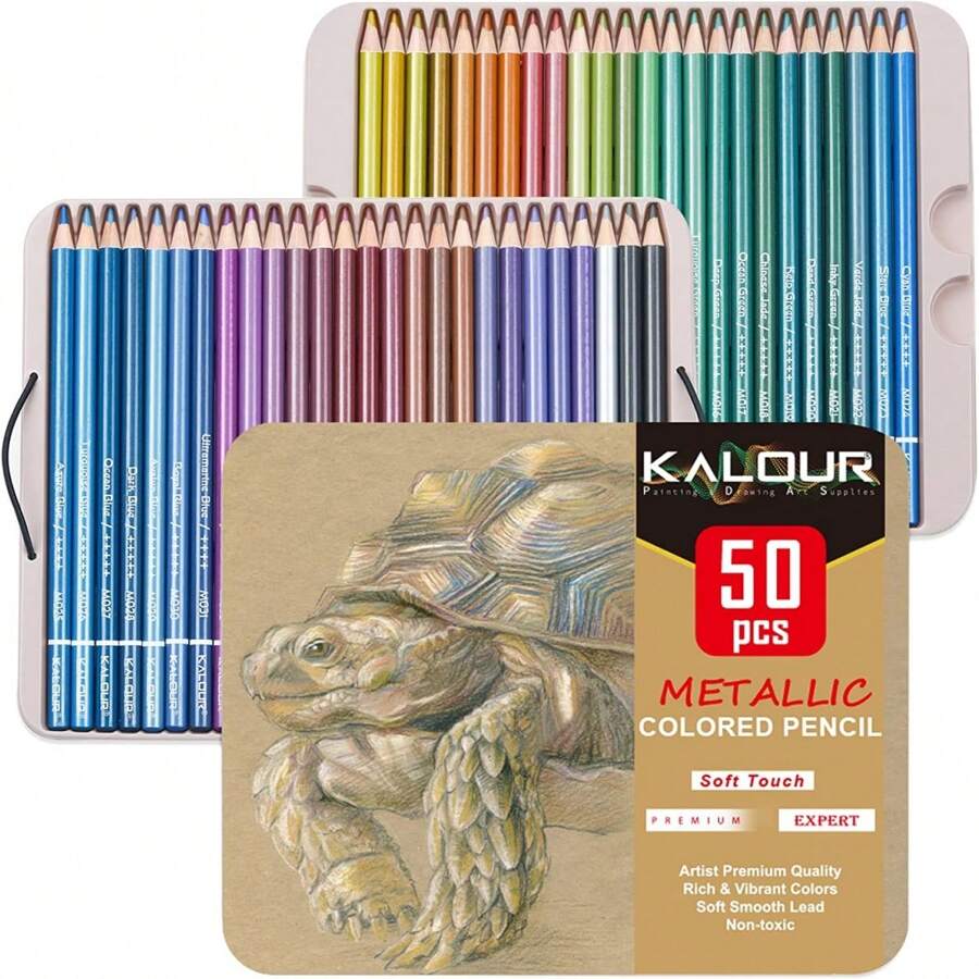 50/72 Piezas De Lápices De Colores Metálicos, Con Núcleo Blando Y Colores Vibrantes, Ideal Para Dibujar, Mezclar, Esbozar, Sombrear Y Colorear Para Principiantes Y Adultos - Multicolor - Ver 1