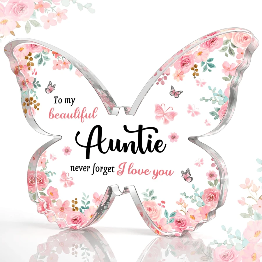 Auntie Gift, Unique Birthday Gift, Or Mother's Day Gift For Auntie, Beautiful Butterfly Shaped Acrylic Plaque, Thoughtful Gift From Nephews And Nieces To Their Auntie, To My Beautiful Auntie Birthday Gifts Graduation - Clear - View 1
