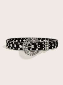 Set de 2 cinturones de alta gama con strass y brillo, accesorio casual versátil - Multicolor - Ver 4