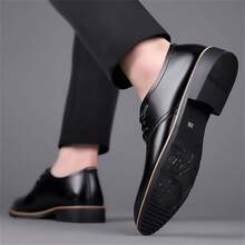 男士真皮鞋,商務休閒四季系帶派對皮鞋 - 黑色 - 查看 3