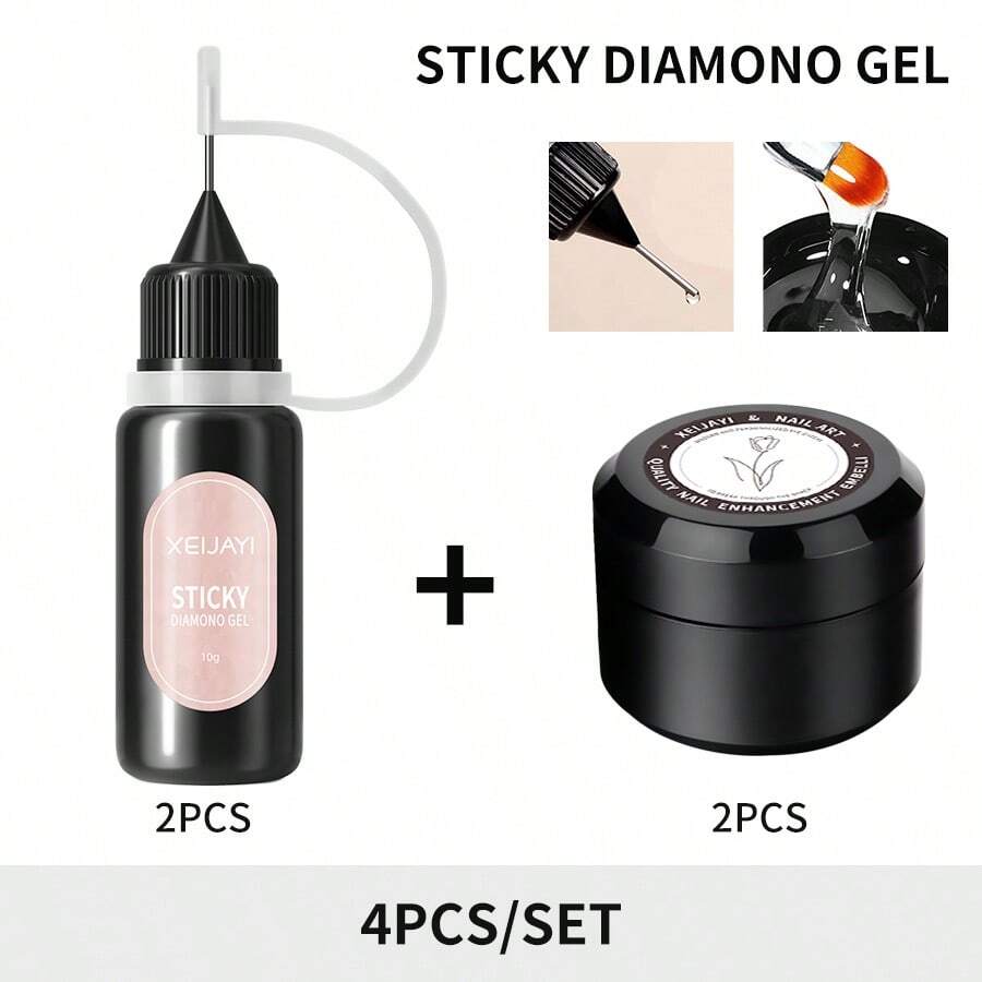 XEIJAYI 4pcs Super Strong Adhesive Nail Gel, Removable UV Gel, Suitable For Gems, Jewelry, Diamonds, Pearls, Nail Art Decoration - 無色 - 查看 1