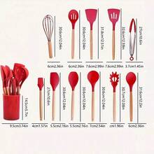 12pcs/Set Kitchen Silicone Utensil Set, Non-Stick Cooking Tools With Wooden Handle, Modern Washable Kitchenware, Kitchen Accessories, Kitchen Gadgets, Kitchen Essentials - Pink - View 5