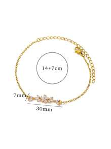 1pc Elegant Stainless Steel Zirconia Flowers Bracelet For Women Girls Valentine's Day - Yellow Gold - View 8