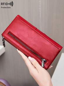 MIYIN Portefeuille femme à grande capacité avec blocage RFID, style rétro, fermeture à glissière,  doux avec de multiples emplacements pour cartes et fenêtre pour carte d'identité/carte de crédit, avec détail matelassé, sac d'embrayage pour dame contre le vol