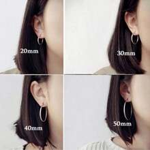 4對女性鋼鈦耳環套裝,低過敏性細環耳環,女士耳環,女孩時尚珠寶禮物 - 銀色 - 查看 4