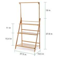 3 Tier Plant Stand Hanging Rack Bamboo Plant Ladder Foldable Flower Pots Organizer Plant Display Shelf Garden Shelves Storage Rack 70CM - Beige - View 8