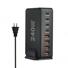 ilepo 240W USB C 充电器 GaN 8 端口桌面充电站 100W USB-C 笔记本电脑充电器 兼容 Macbook Pro 15/14/13 - 黑色 - 查看 6