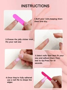 Transform Your Nails With 24pcs Long Almond Pink French Solid Heart Print Fake Nail & 1pc Nail File & 1sheet Tape Press On Nails Nail Supplies - Multicolor - View 6