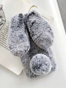 1pc Cute Plush Rabbit Ear Mobile Phone Case, Autumn & Winter Furry Doll Phone Cover Compatible With Iphone15 14 13 12 11 Xs Xr X 7 8 Plus Pro Max - Pink - View 5