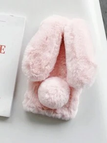 1pc Cute Plush Rabbit Ear Mobile Phone Case, Autumn & Winter Furry Doll Phone Cover Compatible With Iphone15 14 13 12 11 Xs Xr X 7 8 Plus Pro Max - Pink - View 10