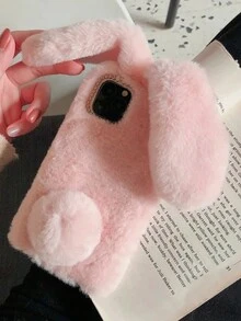 1pc Cute Plush Rabbit Ear Mobile Phone Case, Autumn & Winter Furry Doll Phone Cover Compatible With Iphone15 14 13 12 11 Xs Xr X 7 8 Plus Pro Max - Pink - View 8