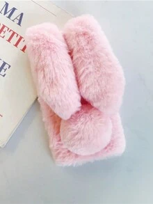 1pc Cute Plush Rabbit Ear Mobile Phone Case, Autumn & Winter Furry Doll Phone Cover Compatible With Iphone15 14 13 12 11 Xs Xr X 7 8 Plus Pro Max - Pink - View 9