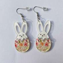 1對西式亞克力生日、復活節、兒童、女孩設計垂墜耳環,帶有可愛的兔子、花、復活蛋、春季圖案。最佳女士或女友禮物,派對配戴 - 米色 - 查看 3