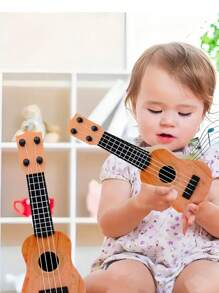 1pc Mini Ukulele Children's Guitar Early Education Toy, Birthday Party Gift For Boys And Girls, Christmas Decoration, New Year Gift, Boy's Toy, Hammer Toy, Children Mini Fan, Ukulele, Guitar, Ukulele - Brown - View 2