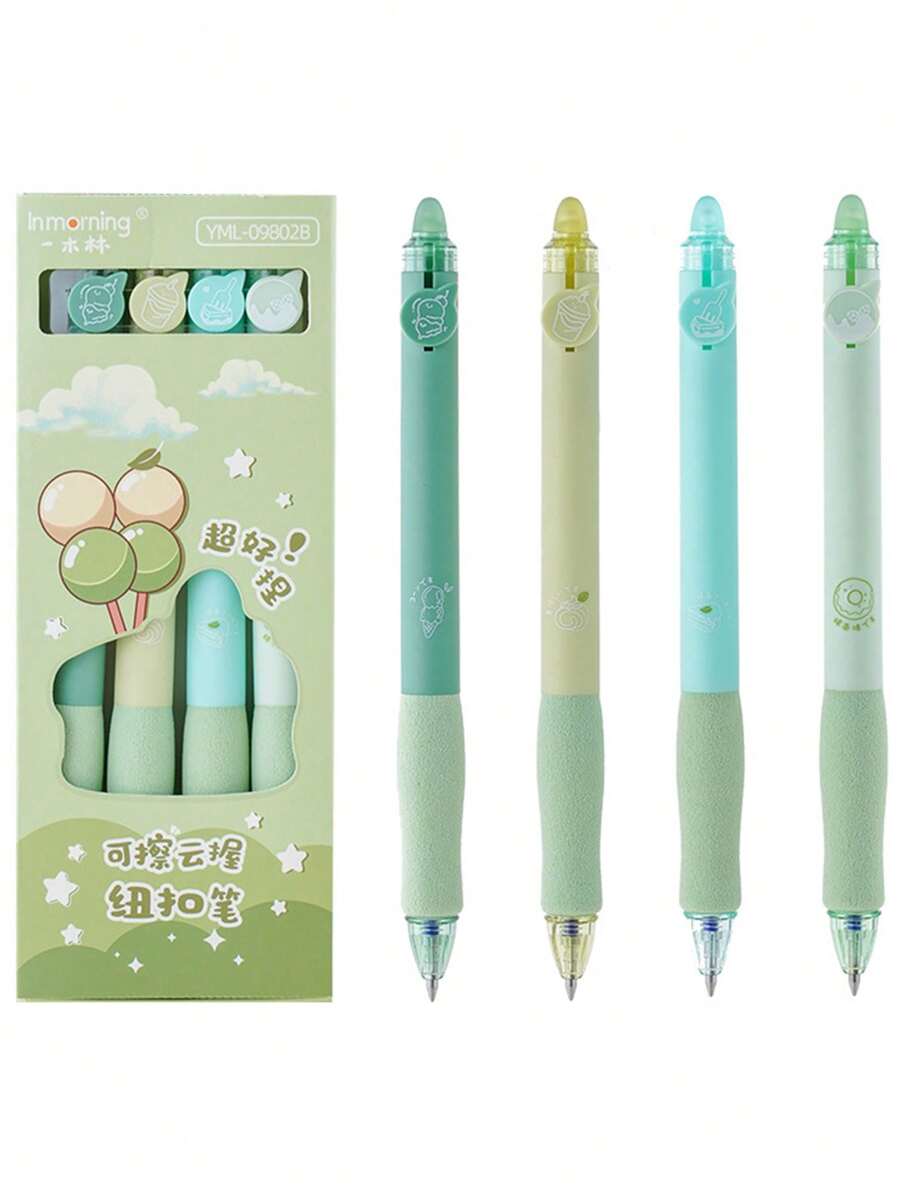 4pcs Heat Erasable Pen, Soft Grip Comfortable Clicker Neutral Pen, Easy Erase Pen For Students (Blue Ink) - Mint Green - View 1