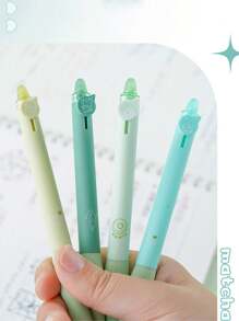 4pcs Heat Erasable Pen, Soft Grip Comfortable Clicker Neutral Pen, Easy Erase Pen For Students (Blue Ink) - Mint Green - View 4