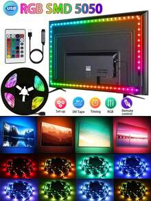 Led彩色創意條形燈帶,帶遙控器的usb Rgb燈帶,用於卧室裝飾、電視背景牆、房間、走廊、玄關裝飾照明,1/2/3/5m,30/60/90/150led - USB Power - 查看 2