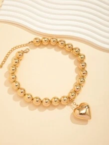 1 件簡約時尚龐克風格 Ccb 串珠項鍊套裝帶心形吊墜、鎖骨鏈項鍊適合女士日常穿著和派對裝扮 - 銀色 - 查看 5