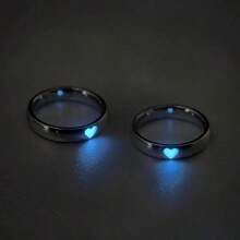 2pcs/Set Adjustable Luminous Heart Shaped Ring Set, Great As Gift For Boyfriend, Girlfriend, Best Friends, Family Members