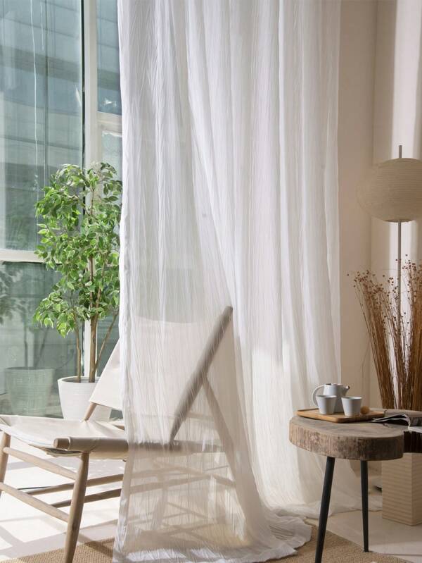 1pc Sheer Voile Curtain Panel For Balcony Window, Rod Pocket, Translucent