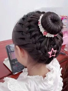 件裝女孩髮髻珍珠花髮帶，適合婚禮季節、派對或花童