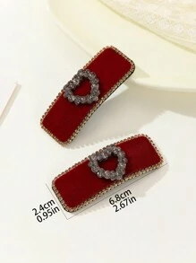 2 件裝天鵝絨蝴蝶結和水鑽心形髮夾,適合嬰兒或女士,優雅甜美風格,適合校園服裝,日常、節日、派對、情人節禮物 - 黑色 - 查看 6