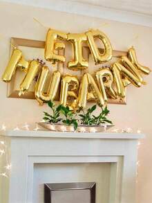 31pcs ' Mubarak' Letter Shaped Balloon Set, Including 16-Inch Golden Letter Balloons, 18-Inch Star Balloons And 12-Inch Glittering Transparent Latex Balloons For Party Decoration - Multicolor - View 3