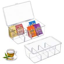 Caja para Té con 8 Compartimentos, Organizador Caja para Bolsas de Té con Tapa Abatible para Proteger el Contenido, Caja de Plástico para Té, Café, Especias, para Despensa, Nevera, Cocina