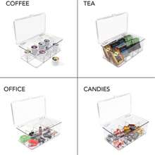 Caja para Té con 8 Compartimentos, Organizador Caja para Bolsas de Té con Tapa Abatible para Proteger el Contenido, Caja de Plástico para Té, Café, Especias, para Despensa, Nevera, Cocina