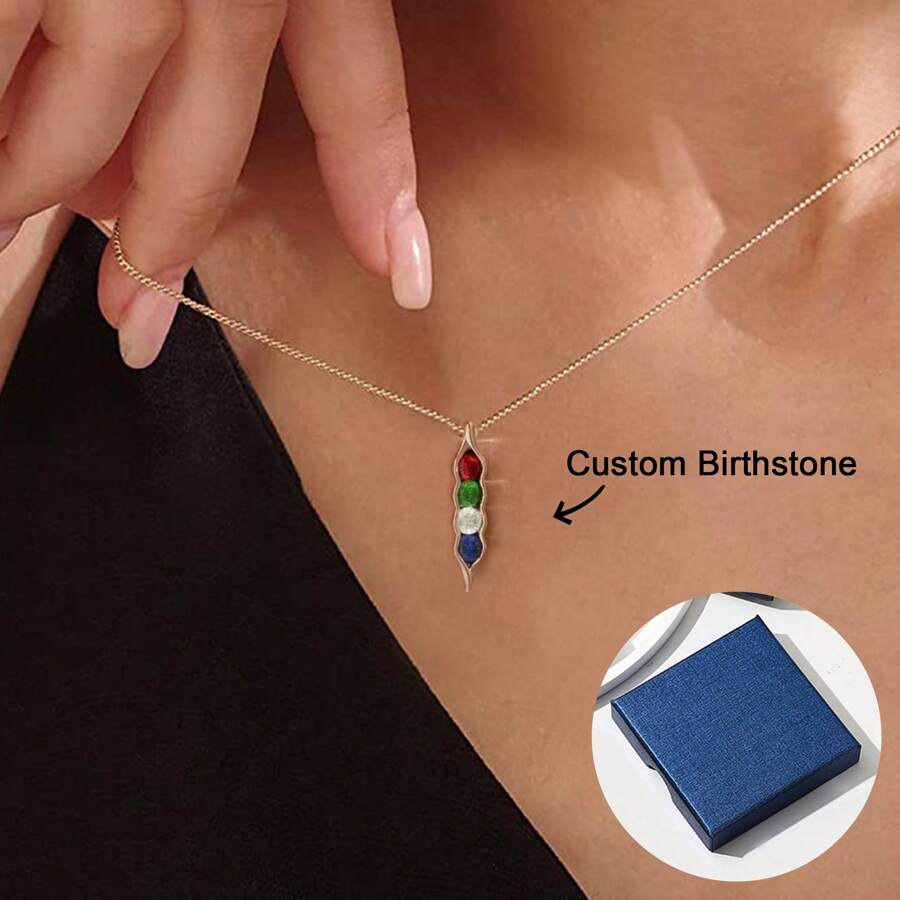 女士個性化族裔寶石頸鍊，心形吊墜承諾刻名定制項鍊，純銀/黃銅附立方氧化鋯誕生石頸鍊，適用於女性、女孩、媽媽 - 金色 - 查看 1