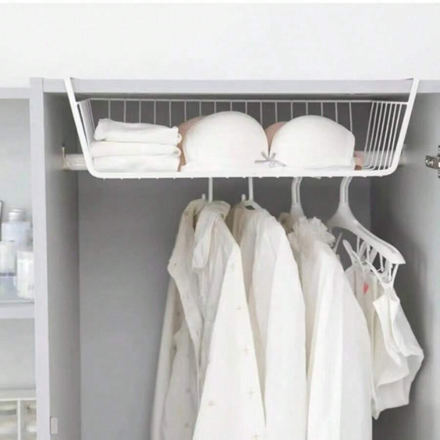 1 szt Biały / Czarny Wiszące Net Kosz Żelazo Materiał Duża pojemność Wiszące Pod szafką Ściana Szafa Kosze do Przechowywania Przyrządy kuchenne